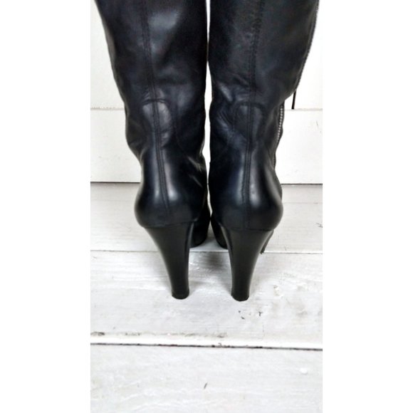 Steve Madden black leather high heel platform knee high zipper boots 7.5 - Picture 6 of 8